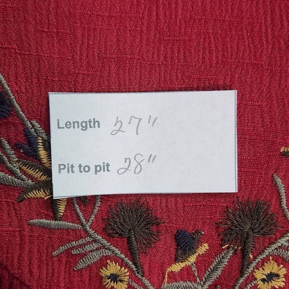 Chic Soul Burgundy Embroidered Boho Blouse NWOT Size 1X Oxblood Embroidered Top - Picture 8 of 8